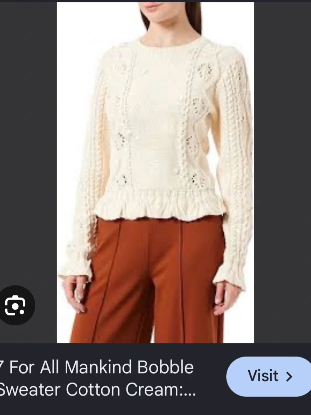 7 For All Mankind Bobble Sweater Cream Knit Floral Cable-Detail Sweater